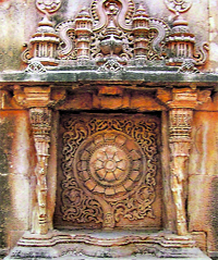 Carving in a niche in the stepwell at Ambapur.