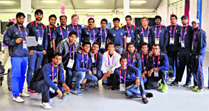 Indian hockey team members at the Olympics Games Village in London 
