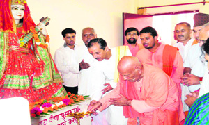 A dignitary lights the traditional lamp to inaugurate a function at Shri Garib Dasiya Sadhu Sanskrit Maha Vidyalaya in Haridwar on Sunday.