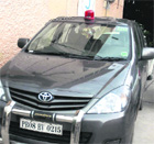 The car in which Mohinder Bhagat came to the Punjab Press Club in Jalandhar on Sunday.