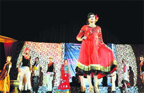 Aspirants on the ramp during a talent hunt show in the University of Jammu on Saturday. 