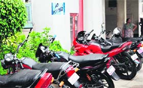Vehicles parked at no-parking zones in front of the main gate of the emergency ward of Guru Nanak Dev Hospital in Amritsar