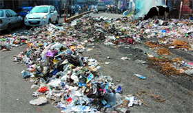  Garbage strewn near Gol Diggi caused inconvenience to the commuters and the passersby alike, as safai karamcharis went on strike in support of their pending demands in Bathinda on Monday