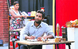 Artistes stage a play at Punjab Kala Bhawan in Sector 16, Chandigarh, on Monday.