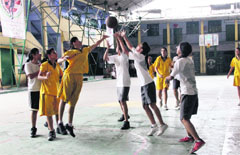 A match in the 8th Gardener Silver Jubilee Inter-School Basketball Tournament played at St Thomas College in Dehradun on Monday.