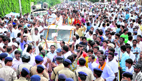 The SC/ST employees of the state government take out a rally in support of their demands in Dehradun on Monday.