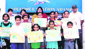 Winners of the painting competition at Adampur Air Force station.