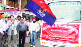 Minister for Youth Services and Sports RS Chib flags off the maiden Mughal Road Trekking Expedition 2012 in Srinagar on Monday
