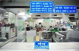 File photo of an unmanned customer service counter of a closed bank in Mumbai during a nationwide bank strike on August 22. The Indian public's confidence in their economy and government has plunged in the last year, according to a US study published on September 10, as the country battles galloping inflation and slowing growth.