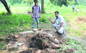 The spot at the Sector 25 cremation ground where the body of a five-month-old infant was exhumed in Chandigarh on Tuesday.