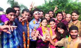 The newly elected office-bearers of SGRR College in jubilant mood in Dehradun on Tuesday.