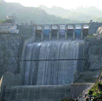 The Ranjit Sagar Dam over the Ravi river in Kathua.