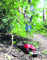 A slipper of the unidentified man who was found murdered in the forest area near the ISBT at Sector 43 in Chandigarh on Wednesday.