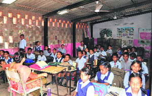 Children forced to study in a shed with a cemented sheet roof at Government Middle School, Sector 56, Chandigarh
