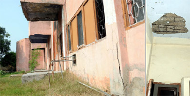 The drug de-addiction centre near the Thermal lake. Its ceiling (right) is in a dilapidated condition.