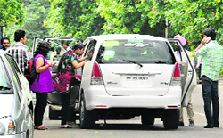 Students allegedly being taken to a movie show by a student organisation on the eve of PU election.
