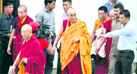 The Dalai Lama on his arrival in Dehradun on Thursday.