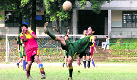 A match in action during the Dehradun Council Football Tournament in Dehradun on Thursday.
