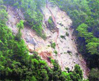 A landslide that took place near Company Garden in Mussoorie.