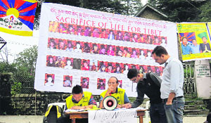 Tibetans hold a signature drive in Dalhousie. 