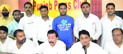 District Congress president Arun Walia addresses a press conference in Jalandhar on Saturday. Photo: Sarabjit SIngh