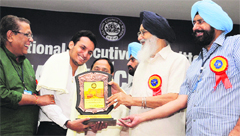 Mayor Sagar Naik being honoured in Bathinda. tribune photo: Pawan Sharma