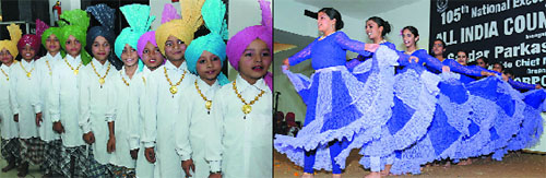 Children get ready to perform at a cultural function held on Saturday evening for the participants at the executive committee meeting of the All India Council of Mayors; girls perform a dance at the function. 
