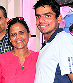 Sanam with his mother after winning a Davis Cup match at the CLTA grounds in Chandigarh on Sunday