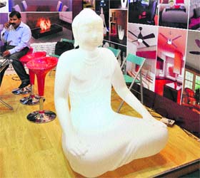 A Buddha statue at a wedding exhibition in Ludhiana