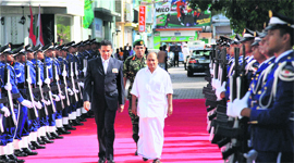 Union Defence Minister AK Antony inspects a guard of honour on his arrival in Male.