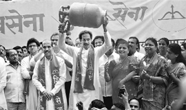 Shiv Sena leader Uddhav Thackeray during a protest against price hike of LPG cylinders in Mumbai. 