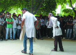 A play being enacted at Government Rajindra College in Bathinda on Monday. A Tribune photograph