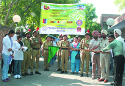 An environment awareness march being flagged off in Bathinda. A Tribune photograph