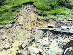A field that was washed away by a landslide at Ukhimath in Rudraprayag.