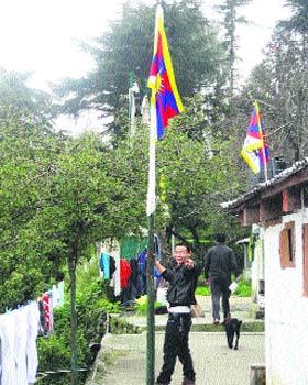Some Tibetan national flags hoisted in Dalhousie on Sunday evening