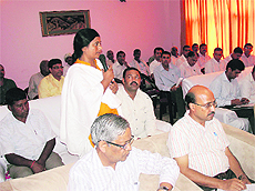 Public representatives at a meeting of electricity officials in Rewari.