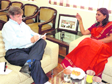 Vice-Chancellor of Bhagat Phool Singh Womens University, Khanpur Kalan, Dr Pankaj Mittal, and project manager Prof Barry S Morgan of the UK Leadership Foundation for Higher Education in India, at a meeting held on the university premises. 