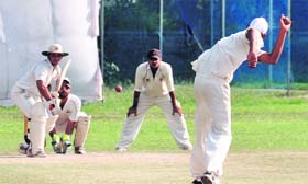 Players in action on the last day of the Punjab State Inter-District Cricket Tournament between Ludhiana and Mohali on Monday.