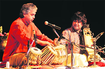 Fazal Qureshi with Dilshad Khan at Tagore Theatre. 