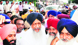 Former minister Gulzar Singh Ranike with his supporters in Amritsar. Photo: Vishal Kumar 