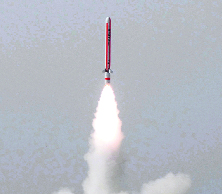A Hatf-VII Babur missile takes off from an undisclosed location in Pakistan on Monday.