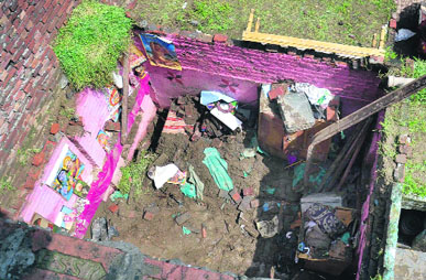 The debris of the building that collapsed at Krishna Nagar in Amritsar on Tuesday.
