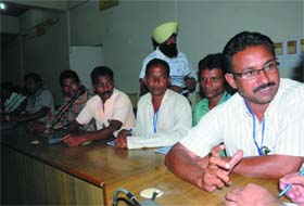 Farmers from Orissa speak to mediapersons during a Kisan Mela organised in Bathinda on Tuesday
