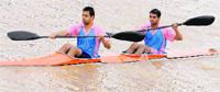 Students of DAV College, Sector 10, participate in a kayaking competition at the Sukhna Lake in Chandigarh on Tuesday. Tribune photo: Manoj Mahajan