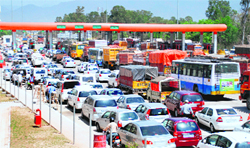 The toll plaza at Chandimandir on the Chandigarh-Shimla highway. A Tribune photograph