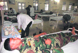 An Army jawan donates blood at a camp held at the Military Hospital at Roorkee as part of the Year of Veterans celebrations on Tuesday. Photo: Navreet Milton