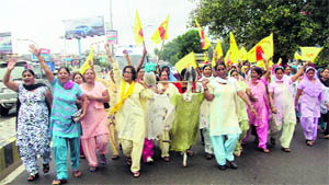 HJC women activists hold protest against hike in diesel price in Hisar on Tuesday