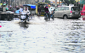 An inundated street following a downpour in Ludhiana on Tuesday.