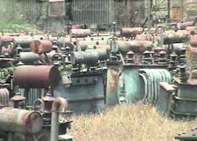 Defective transformers dumped as a waste at a workshop of the Uttar Haryana Bijli Vitran Nigam in Jind