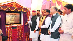 Chief Minister PK Dhumal lays the foundation stone of a multipurpose bus station in Una on Wednesday
